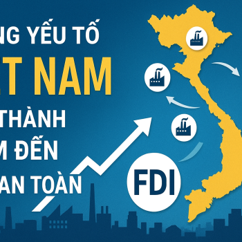 Bản đồ Việt Nam và dòng vốn FDI đổ vào, biểu tượng đầu tư và khu công nghiệp.