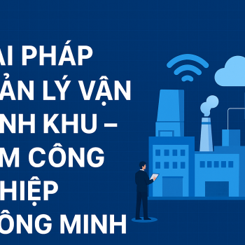 Minh họa giải pháp quản lý vận hành khu – cụm công nghiệp thông minh với hình ảnh nhà máy, công nghệ IoT và quản lý dữ liệu số, thể hiện xu hướng chuyển đổi số trong bất động sản công nghiệp Việt Nam.